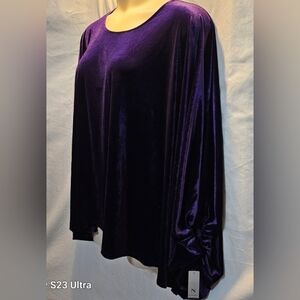 Natori Velvet Shirt/Poncho/Cape Purple 1X Cape/Batwing Sleeves Elasticized